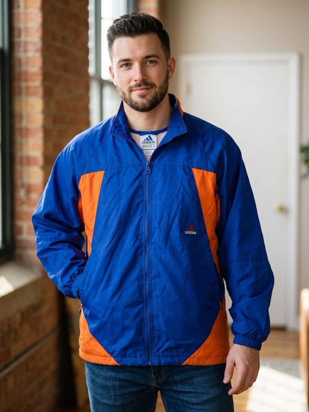 Vintage 90's Adidas Full Zip Embroidered Logo WindbreakerJacket Mens XL